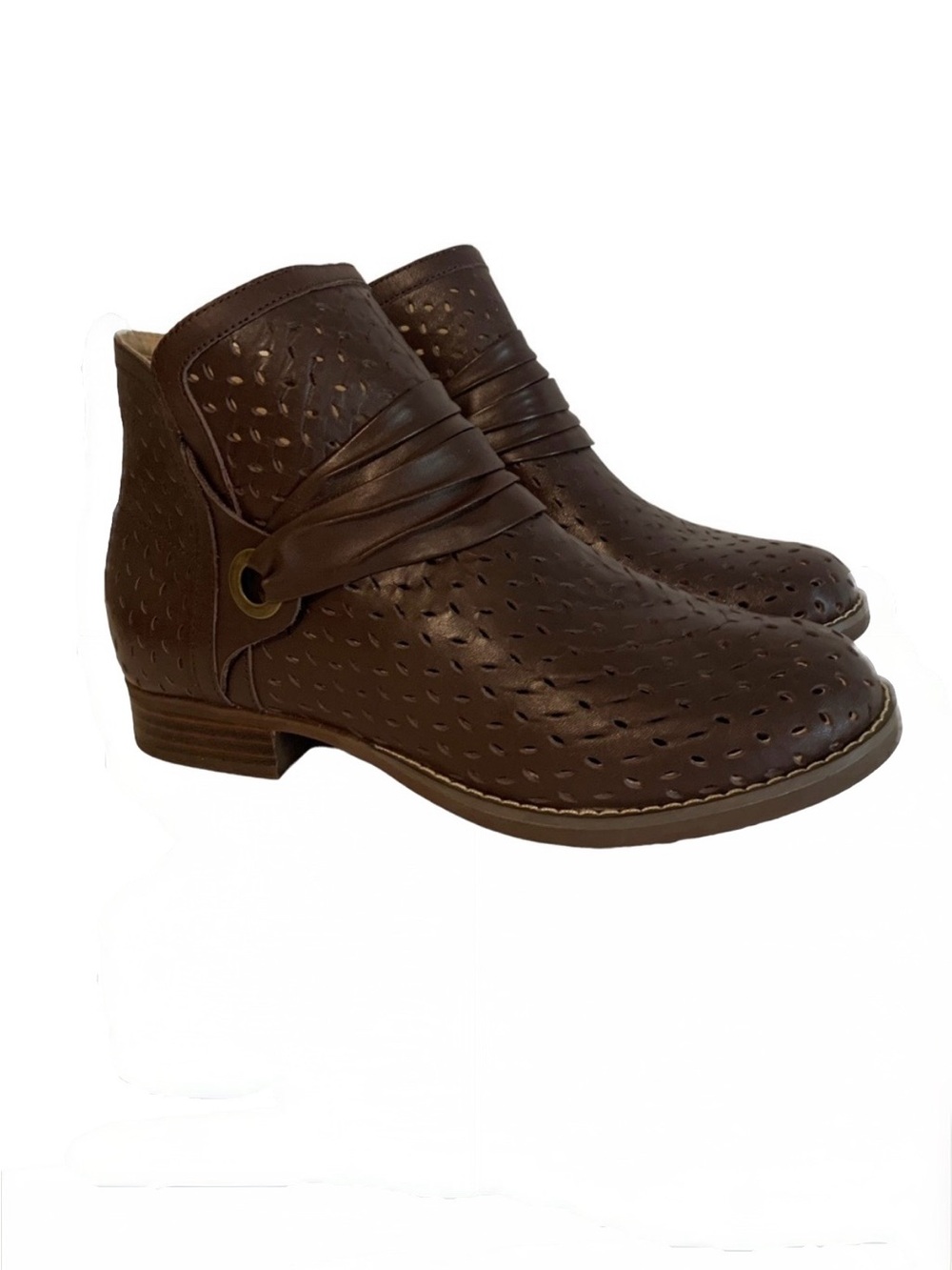 Spenco Orthotic Perforated Leather Boots Priscilla 8 D side zip comfort career